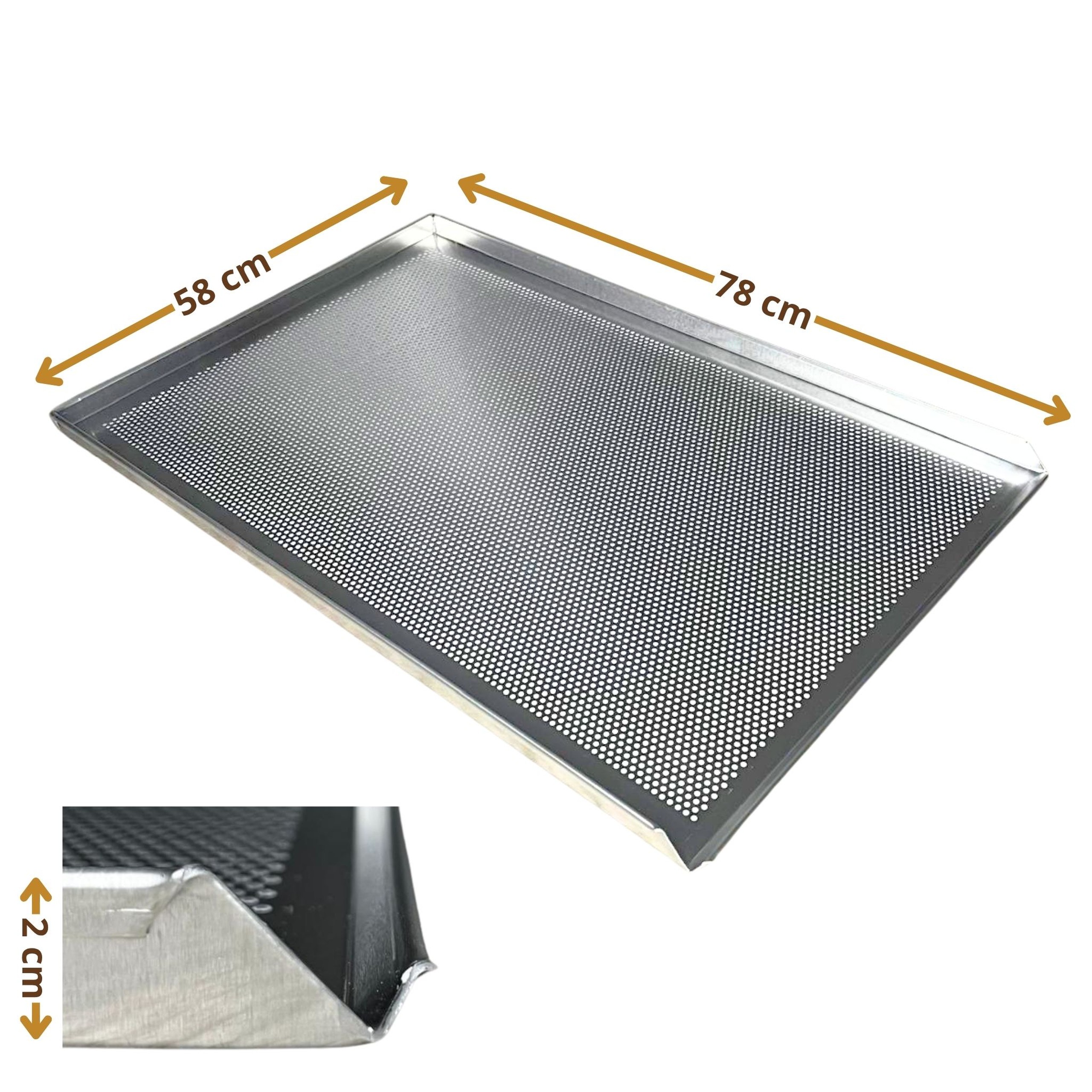 Blacha piekarnicza PERFOROWANA 78x58 cm 3 ranty Aluminium grubość 1,5 mm - szczegóły